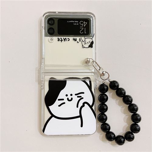 Coque Pour Samsung Galaxy Z Flip 3 Frusde Mignon Animal Transparente Etui avec Bracelet-Chat Blanc