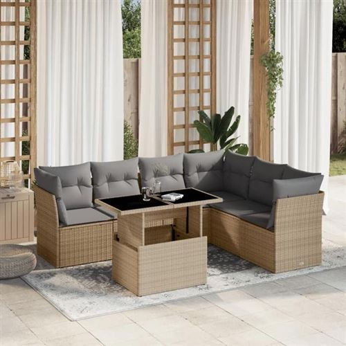 Non Communiqué Beige Salon De Jardin Modulable Vidaxl Rotin 7 Pieces 62 X 62 X 69 Cm