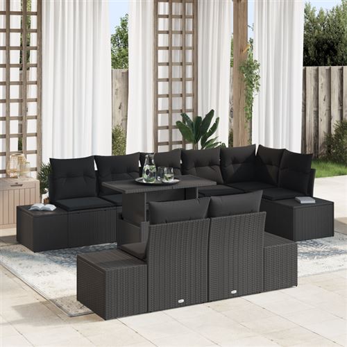 Non Communiqué Noir Ensemble De Jardin 9 Pièces Avec Coussins En Poly Rotin