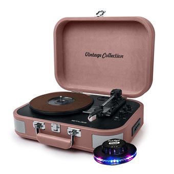 Platine vinyle - Muse MT-201BTP - stéréo saumon 33/45/78 tours - Enceintes intégrées - USB/SD/AUX - Prise casque - Lumière OVNI - 1