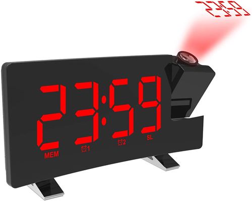 Vendos85 Rouge/Noir Radio Réveil À Projection Fm Avec Led - Image 3