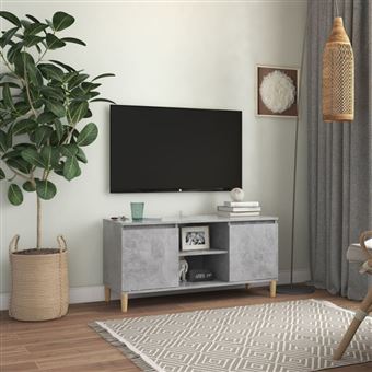 vidaXL Meuble TV avec pieds en bois massif Gris béton 103,5x35x50 cm - 1