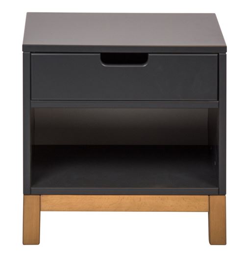 Table de chevet 1 tiroir bois anthracite et pieds h&ecirc;tre massif Miel 