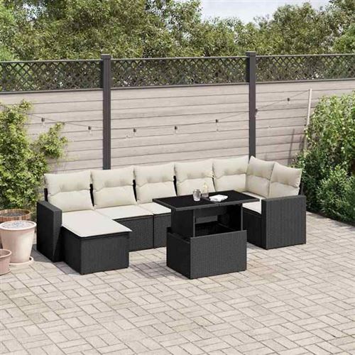 Non Communiqué Noir Salon De Jardin Modulable Vidaxl Rotin 8 Pieces 7 Personnes 62 X 62 X 69 Cm