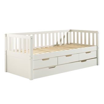 Lit Gigogne 90x200cm à Tiroirs en Pin Laqué Blanc - YAX - ALTOBUY - 1