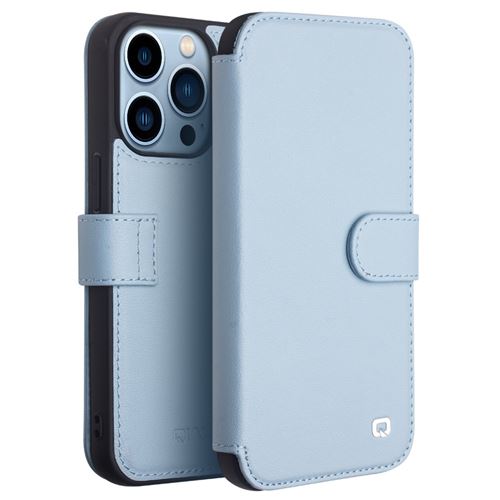 Etui en cuir véritable fermoir magnétique bleu pour votre iPhone 13 Pro 6.1 pouces