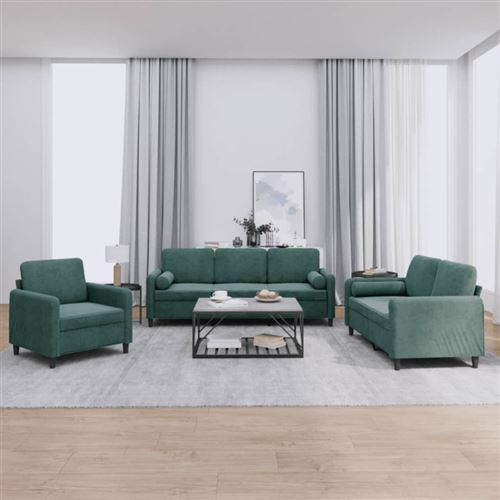 Non Communiqué Vert Ensemble De Canapés 3 Pcs Avec Coussins Foncé Velours