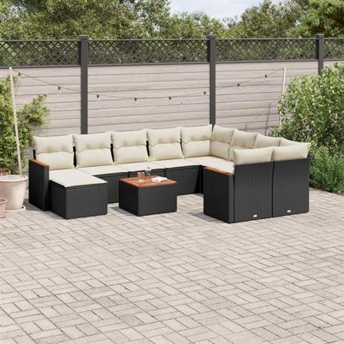 VIDAXL  Salon de jardin 11 pcs avec coussins noir r&eacute;sine tress&eacute;e