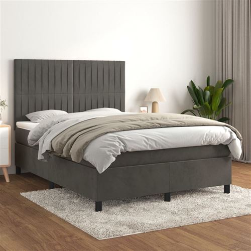 vidaXL Sommier à lattes de lit et matelas Gris foncé 140x200cm Velours3143146