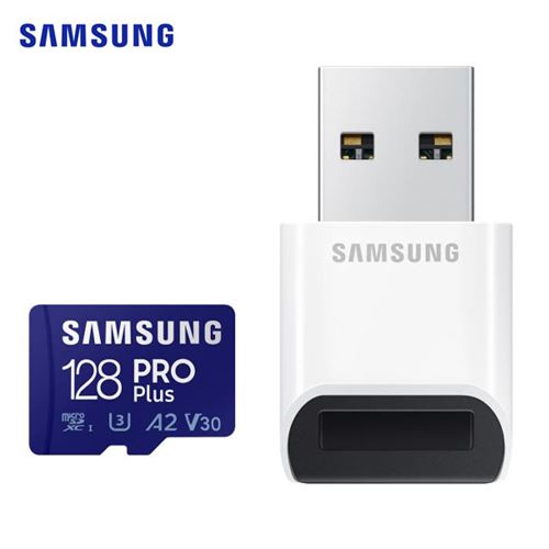 Samsung PRO Plus MB-MD128KB - Carte mémoire flash (adaptateur microSDXC vers SD inclus(e)) - 128 Go - A2 / Video Class V30 / UHS-I U3 / Class10 - micr