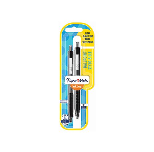 Paper Mate Inkjoy 300RT - 2 Stylos bille rétractable - Noir - Pointe moyenne 1.0mm - sous blister
