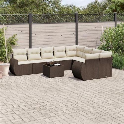 vidaXL Salon de Jardin avec Coussins 10 pcs, Canapés avec Dossier, Ensemble de Meubles, Mobilier de Terrasse Patio, Marron 3221852