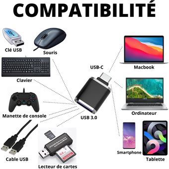 Adaptateur USB A/USB C PHONILLICO Adaptateur USB 3.0 vers USB-C