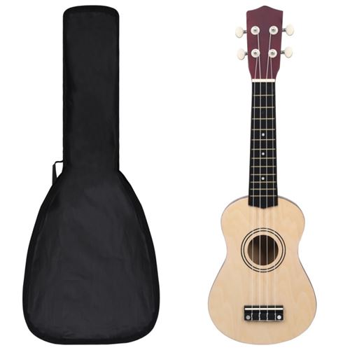 vidaXL Jeu de ukulélé soprano avec sac pour enfants Bois clair 21