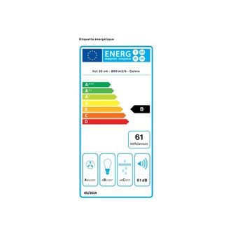 Hotte Ilot FALMEC POLAR2160, 35cm, Commandes Electroniques retro-eclairees, Finition cuivre, moteur 4 vitesses, Debit d''air boost = 710m3/h, Puissance acoustique max = 61dB. Eclairage LED. Classe energetique : B