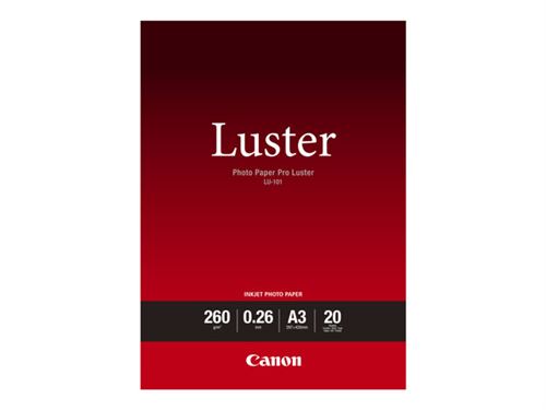 Canon Photo Paper Pro Luster Lu-101 - Lustre - 260 Micromètres - A3 (297 X 420 Mm) - 260 G/M² - 20 Feuille(S) Papier Photo - pour Pixma Pro-1, Pro-10, Pro-100