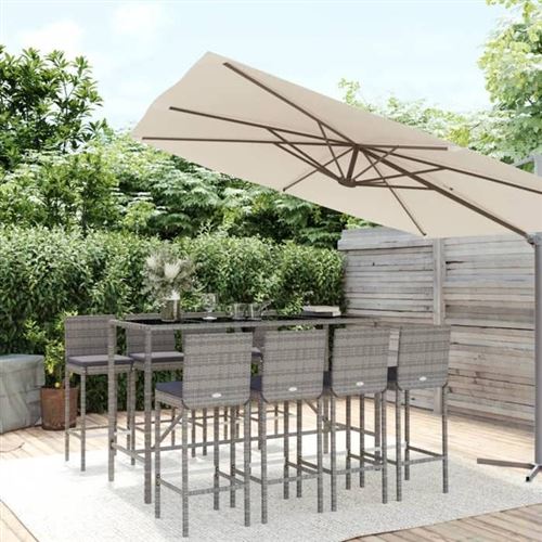 9-delige Tuinbarset met kussens poly rattan grijs3187648 