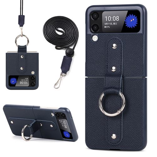 Coque avec Bague Pour Samsung Galaxy Z Flip 3 Frusde avec Bandoulière Etui de Protection-Bleu