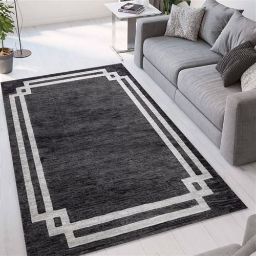Tapis de salon gris à poils ras de conception moderne Double GRI004, Taille: 240 x 340