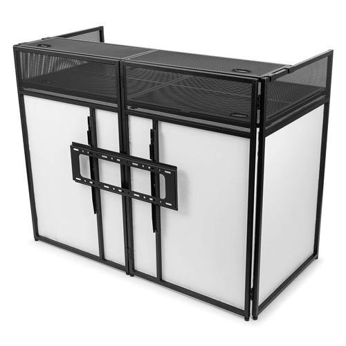 Vonyx DB6 Pro Cabine DJ avec Support TV - Jusqu'à 25 Kg, Écran 65'', Lycra Blanc ou Noir Inclus, Sac de Transport