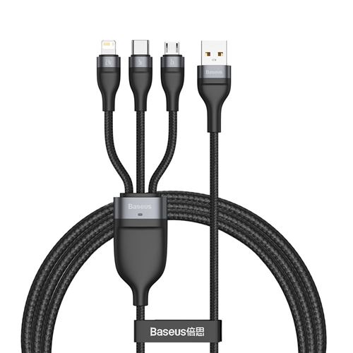 Câble BASEUS CA1T3-G1 USB vers Type C/iP/Micro 1.2m noir
