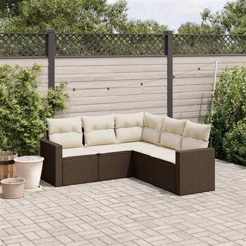 Non Communiqué Marron Vidaxl Salon De Jardin Avec Coussins 5 Pcs, Canapés De Terrasse, Ensemble De Meubles De Patio, Mobilier D'extérieur, 3218943
