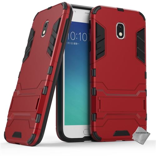 Housse etui coque rigide anti choc pour Samsung Galaxy J3 (2017) avec verre trempe - ROUGE
