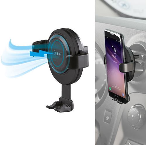 Support smartphone & chargeur intégré 2 A / 10 W compatible Qi sur grille de ventilation