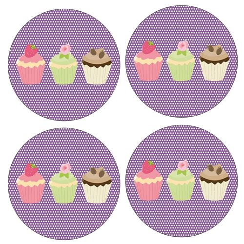 Set de 4 dessous de verres ronds 3 cupcakes by Cbkreation