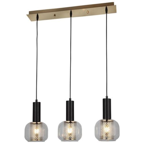 HOMEMANIA Lampe à Suspension Tepto - Lustre - Lustre de plafond - Or, noir en Métal, Verre, 15 x 66 x 90 cm, 3 x E27, 40W