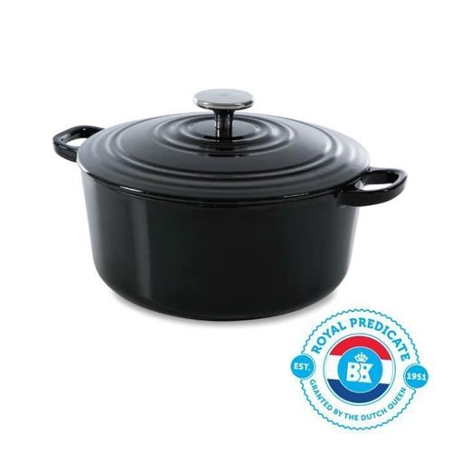 Bk Cookware H6071.528 Bk Bourgogne Cocotte En Fonte Ronde - 28 Cm - 6.7l - Revetement Emaille - Couvercle Avec Anneaux