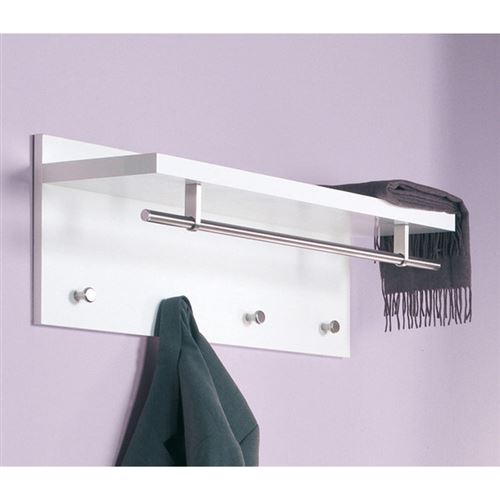 Etagère murale 4 pateres + 1 tringle L75 x H30cm MDF blanc PAOLO