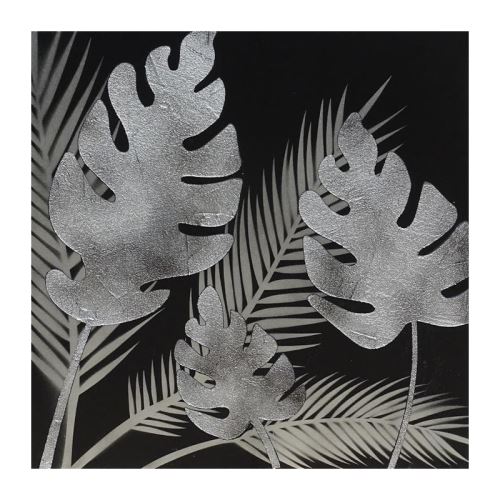 Toile originale Feuilles argentées - 45 x 45 cm - Noir et argenté