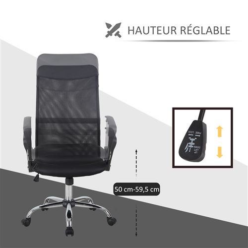 HOMCOM Fauteuil de bureau manager grand confort dossier ergonomique hauteur  assise réglable pivotant tissu maille noir - Achat & prix