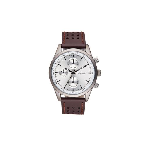 Montre Homme Antoneli à Quartz Cadran Argent 44mm Et Bracelet marron En Cuir ANT1075