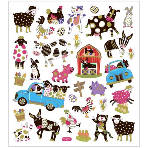 Creotime feuille d'autocollant animaux 15 x 16,5 cm 34 pièces