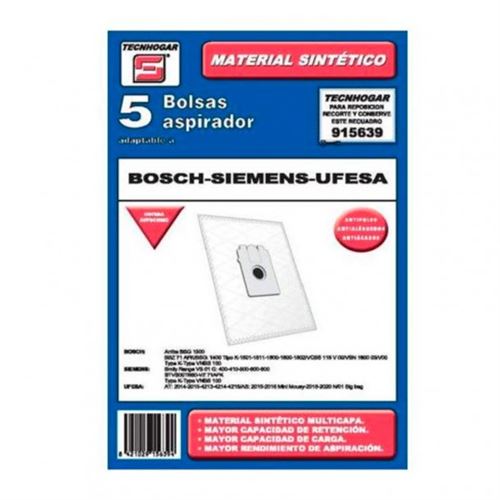 Sac de rechange pour aspirateur tecnhogar 915639 (5 uds)