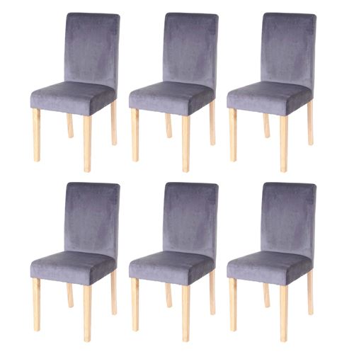 6x chaise de séjour Littau, fauteuil, velours tissu gris, pieds clairs