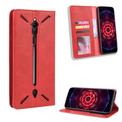 Etui en PU vintage auto-absorbé évider rouge pour votre ZTE Nubia Red Magic 3