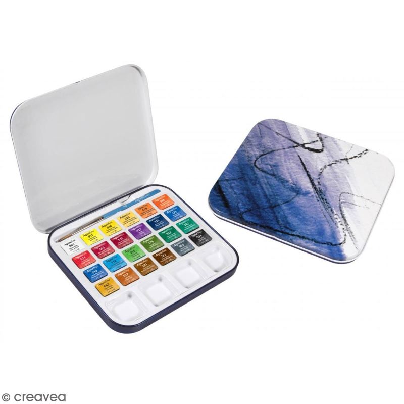 Pinceau Aquarelle Mini Kit Aquarelle Voyage - 24 Couleurs + Pinceau - Palette Bois 8x8cm - Idéal Débutants Et Artistes Nomades Kit Aquarelle Miniature
