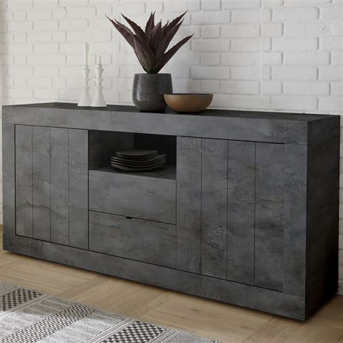 Buffet 2 portes 2 tiroirs Béton ciré foncé - LUBIO