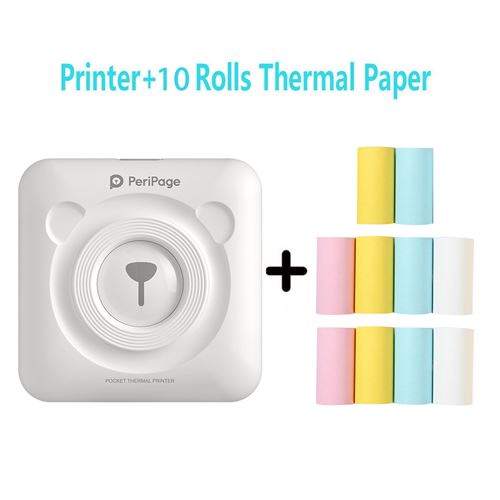 Mini imprimante thermique Peripage Bluetooth portable avec 10 rouleaux de papier d'impression - Blanc