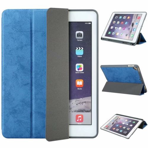 Etui en PU support style vintage avec fente pour stylo bleu pour votre Apple iPad Air/Air 2/iPad 9.7 pouces (2018)/iPad 9.7 pouces (2017)