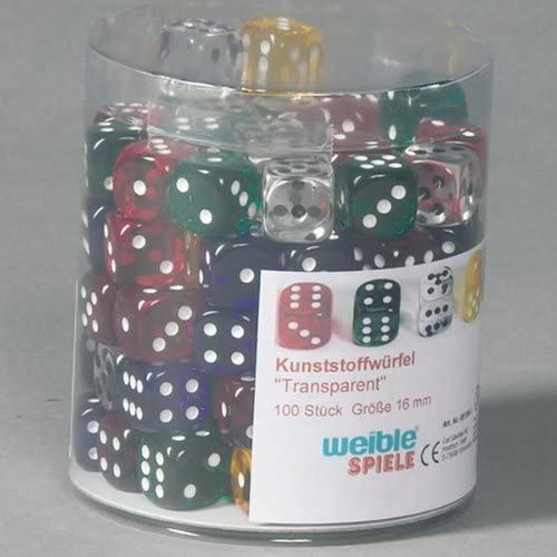 weiblespiele Jeux 05186-1 – Acrylique Transparent boîte de Cube, Flashy de, 16 mm, Lot de 100
