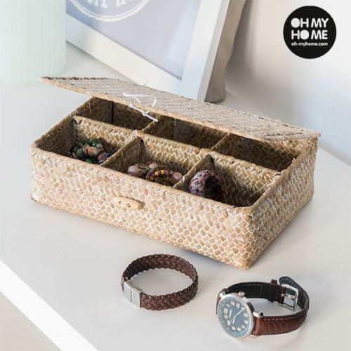 Boite De Rangement En Rotin Avec 6 Compartiments Boite A Bijoux