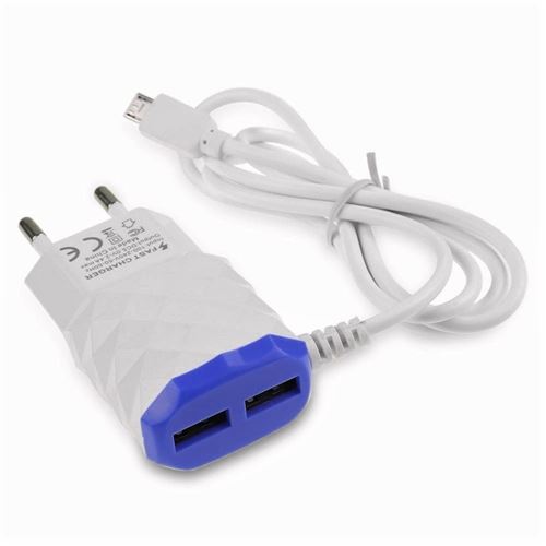 Cable Chargeur Prise pour HUAWEI Mediapad M5 lite Smartphone Android 2 ports USB Secteur Micro-USB Universel (BLEU)