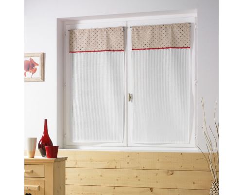 Paire droite passe tringle 2 x 60 x 160 cm voile rayures+top imprime pauline rou Rouge