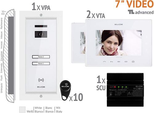 Bellcome Video-Türsprechanlage Kabelgebunden Komplett-Set VKA.P2FR.T7S9.BLW04 2 Familienhaus blanc