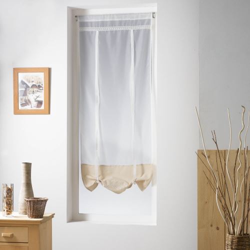 Store droit passe tringle 60 x 150 cm voile brode dentelle amandine Lin