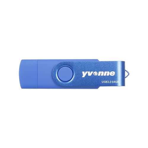 yvonne YT602-3 USB3.0 U Disque Rotatif 64Go OTG USB Flash Drive Double Ports Disque U pour téléphone / PC / ordinateur - bleu